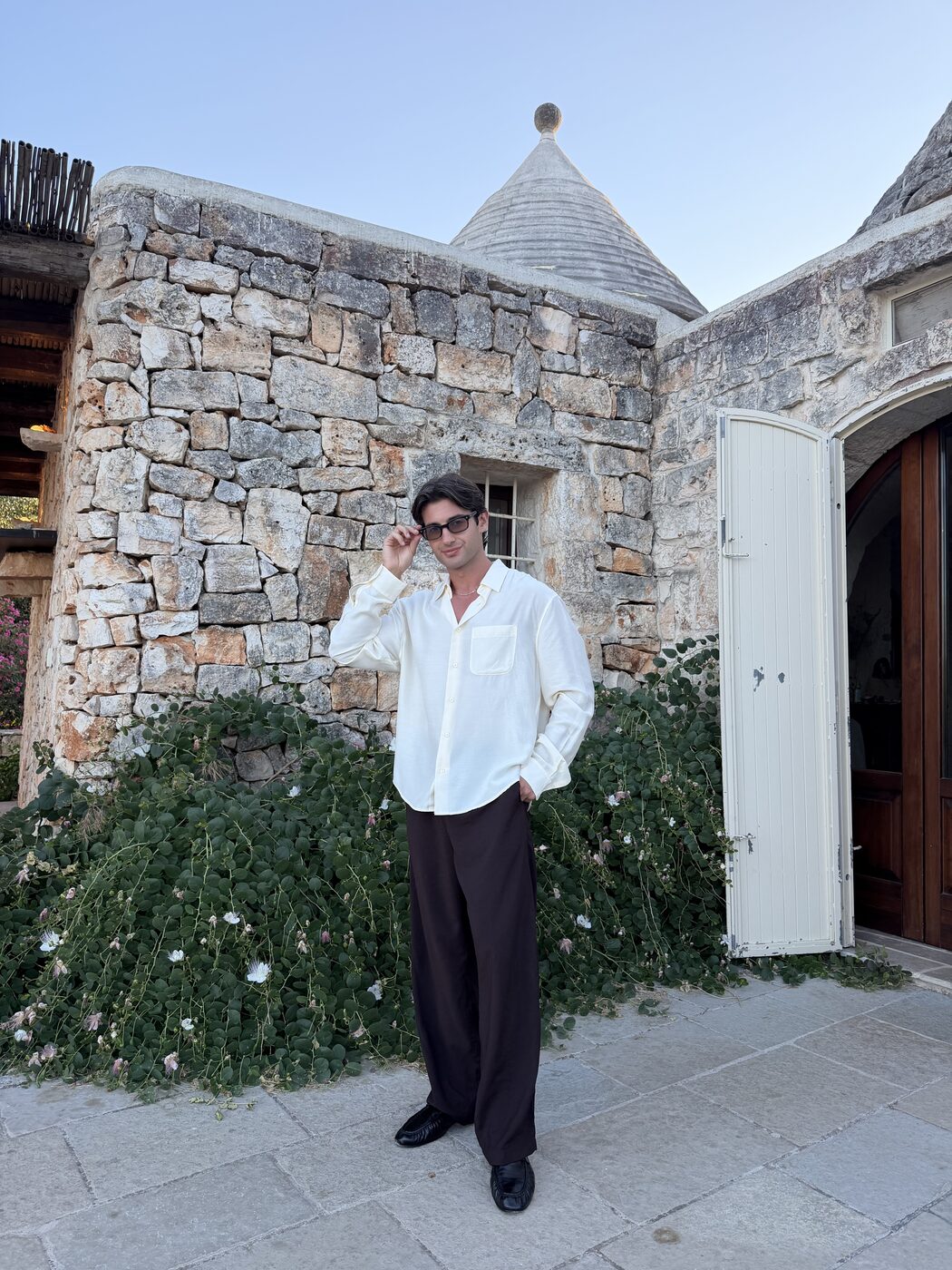 Gio Mineo — white shirt and trousers, Puglia
